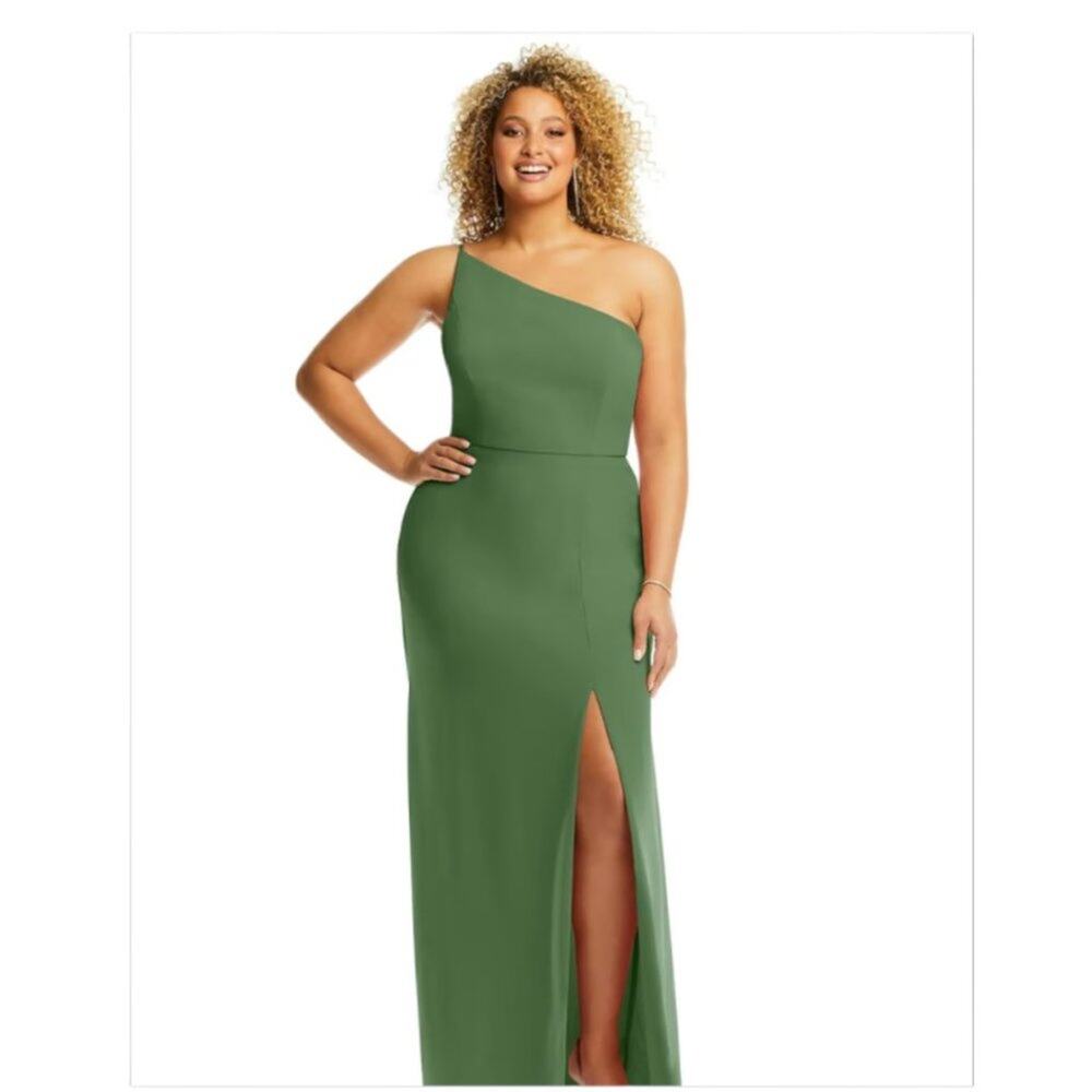 After Six Vineyard Green One-Shoulder Trumpet Gown Size 10 NWOT $187 MSRP